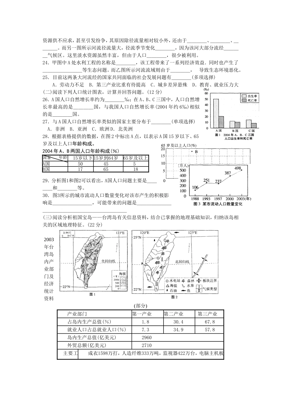 免费最给力2005年上海高考地理试卷_第3页