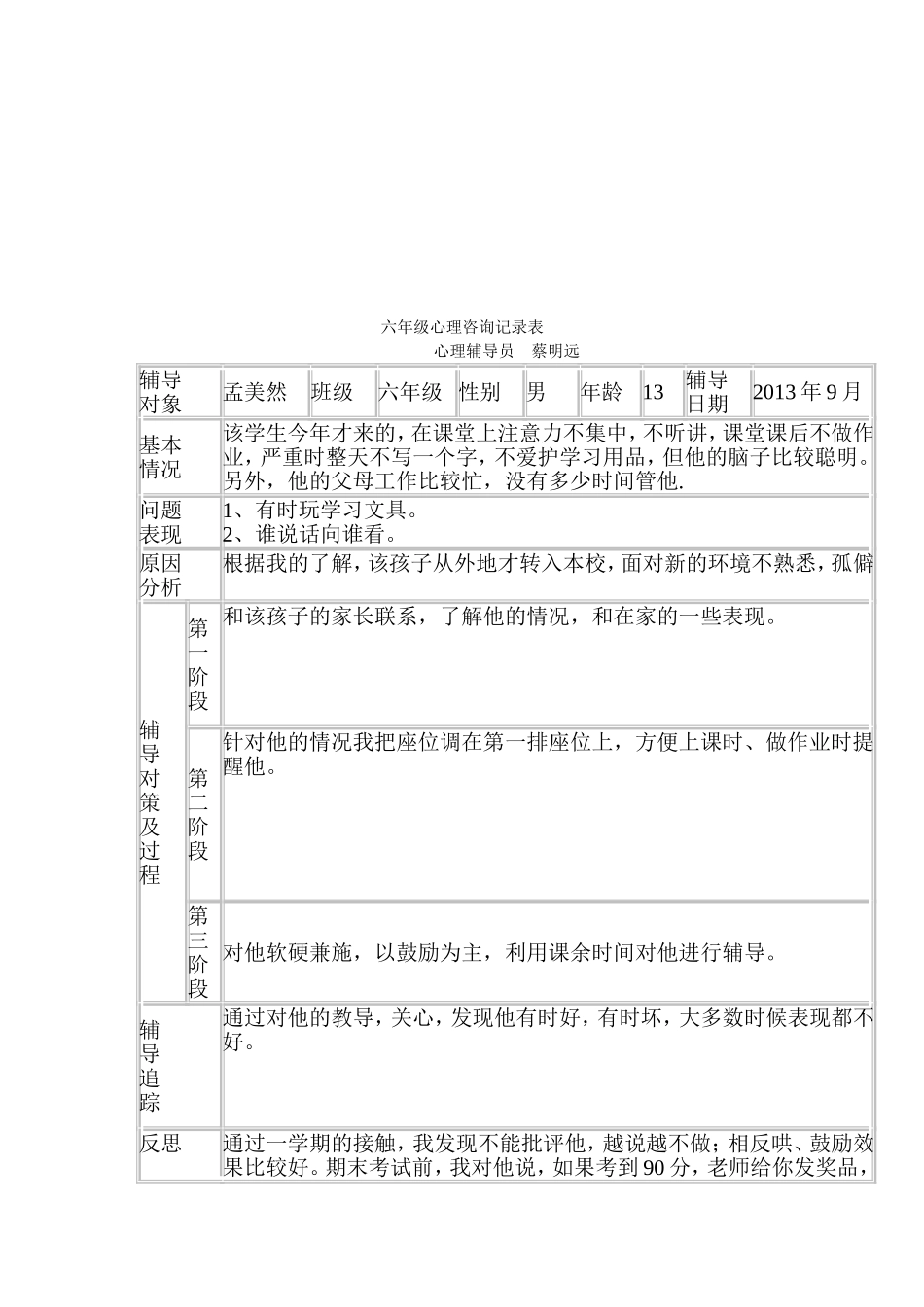 六年级心理咨询记录表_第2页