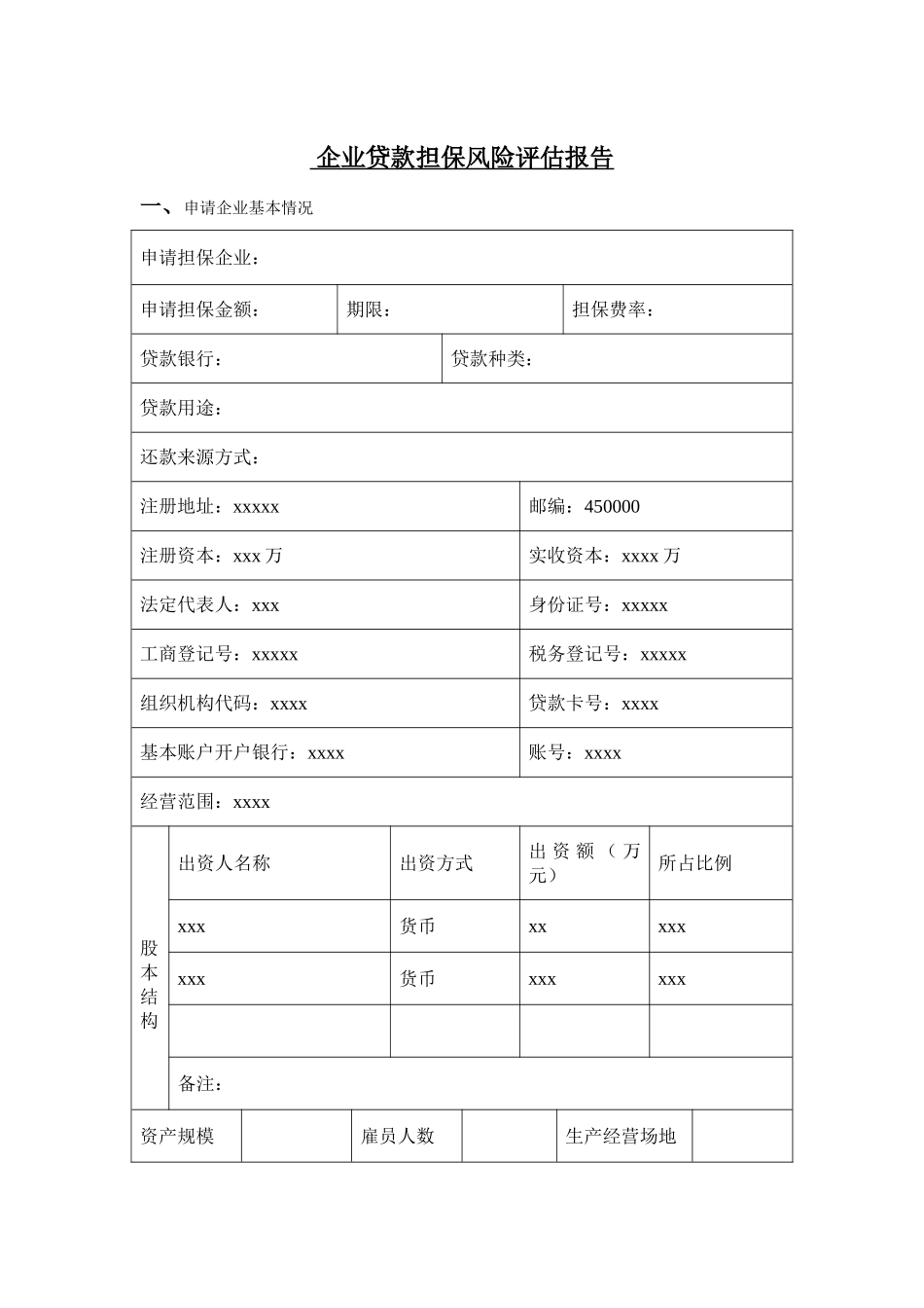 企业贷款担保风险评估报告(样本)_第1页
