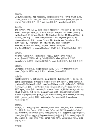 六年级英语常用单词表