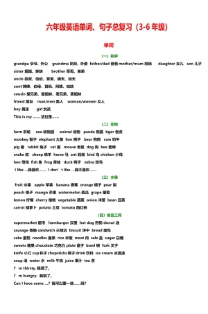 六年级英语单词句子总复习(36年级)