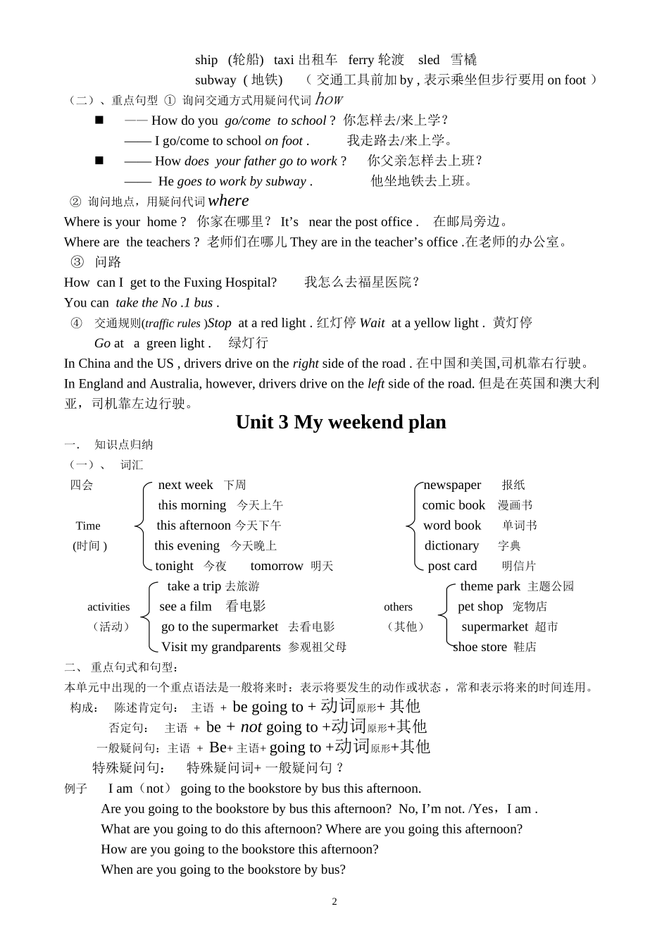 六年级英语上、下学期复习讲义_第2页