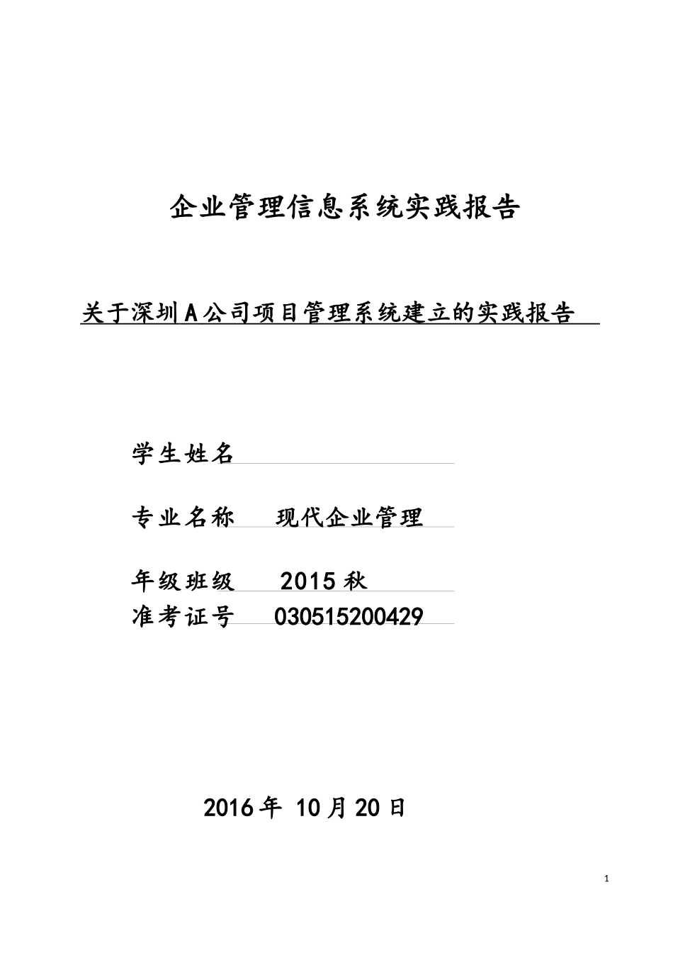 企业管理信息系统实践报告_第1页