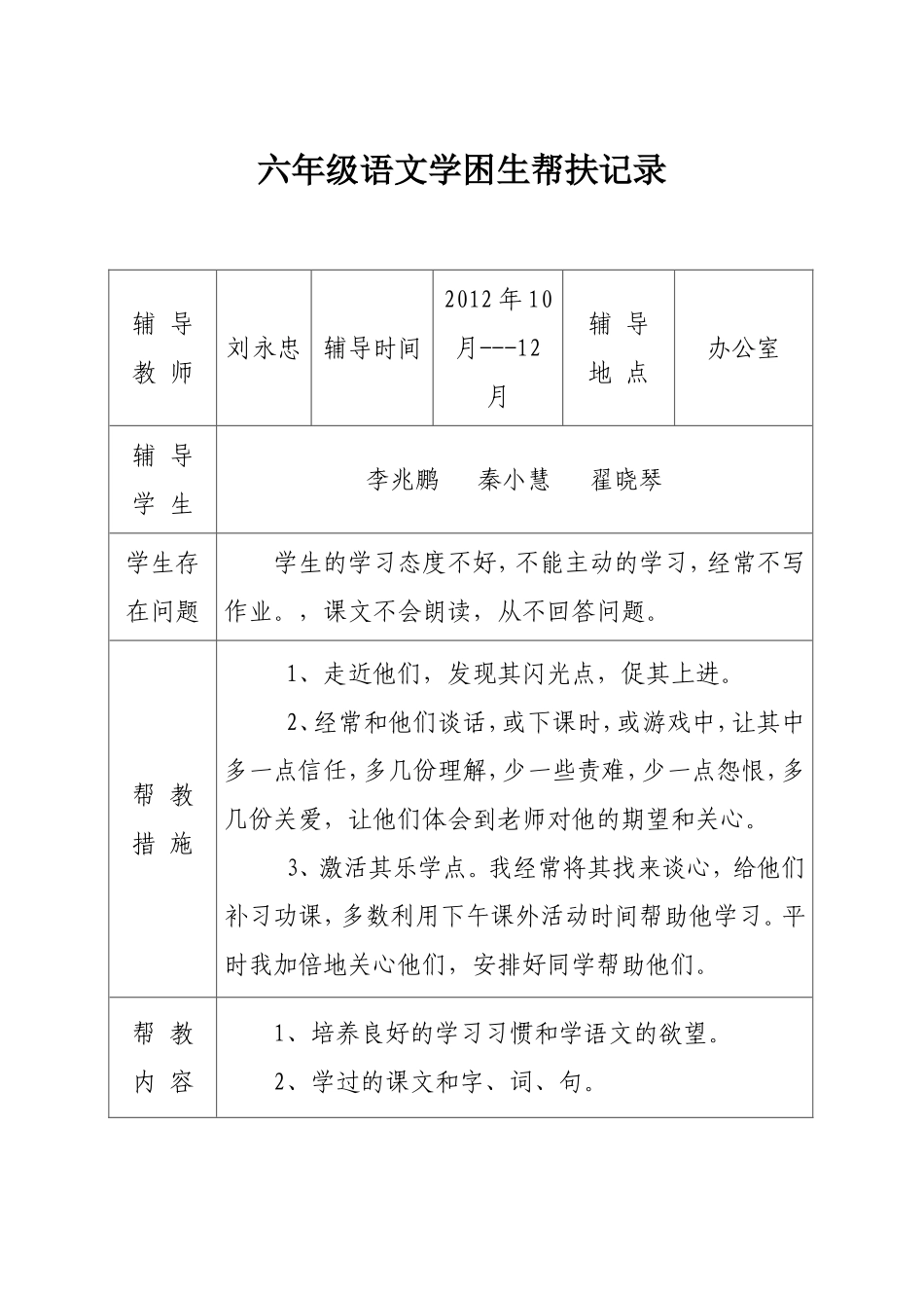 六年级英语学困生帮扶记录_第3页