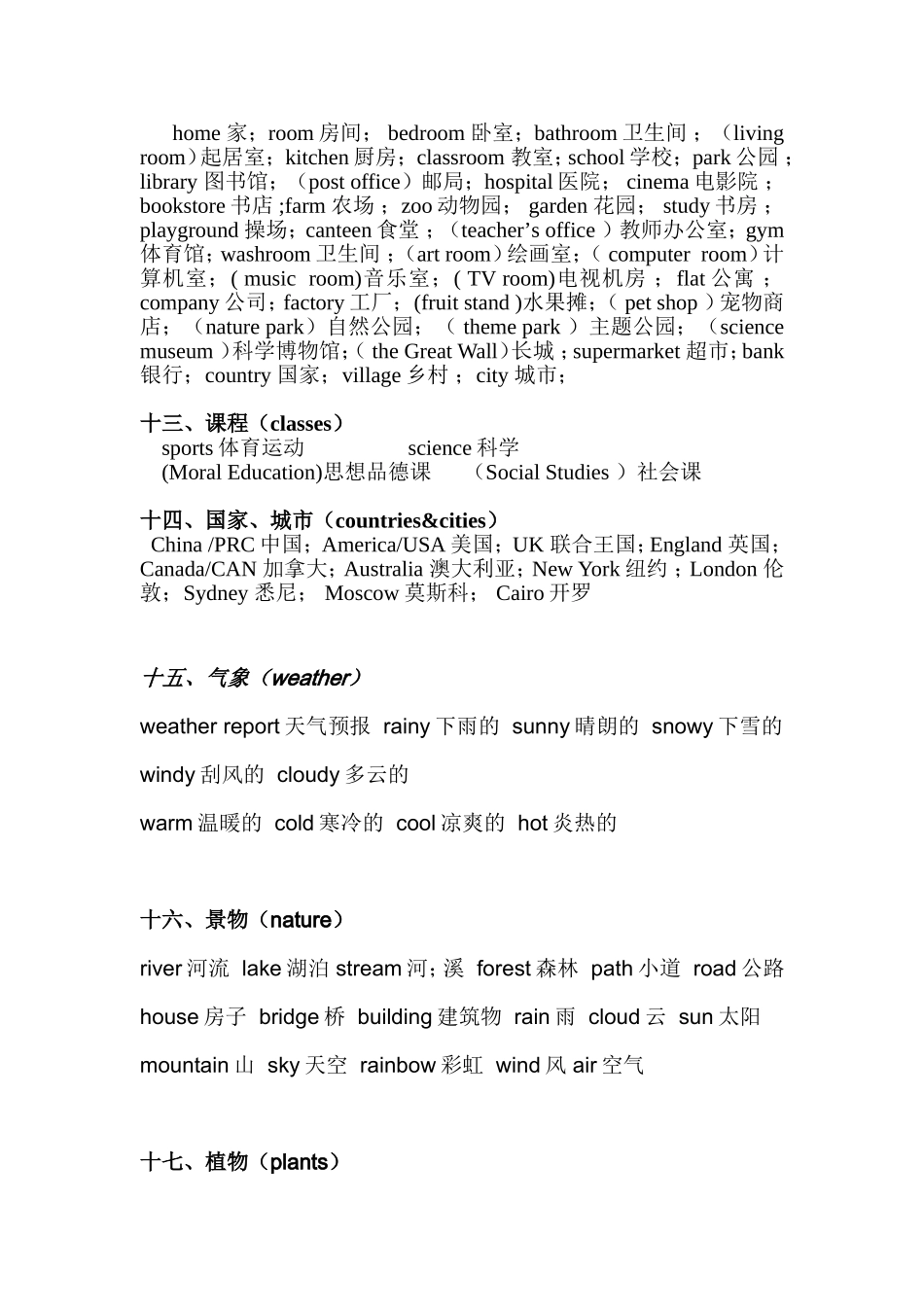 六年级英语总复习词汇分类_第3页