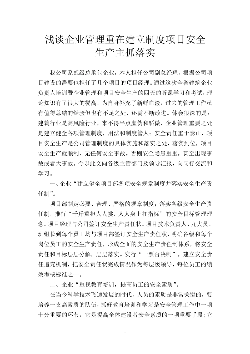 企业管理和项目安全生产情况总结_第1页