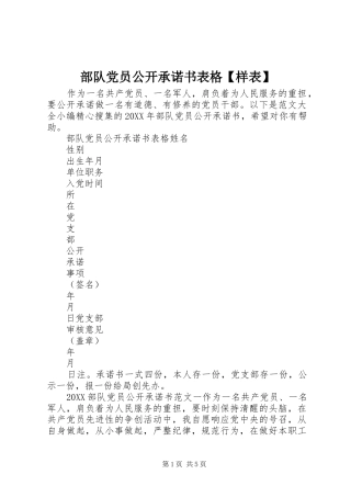 部队党员公开承诺书表格样表