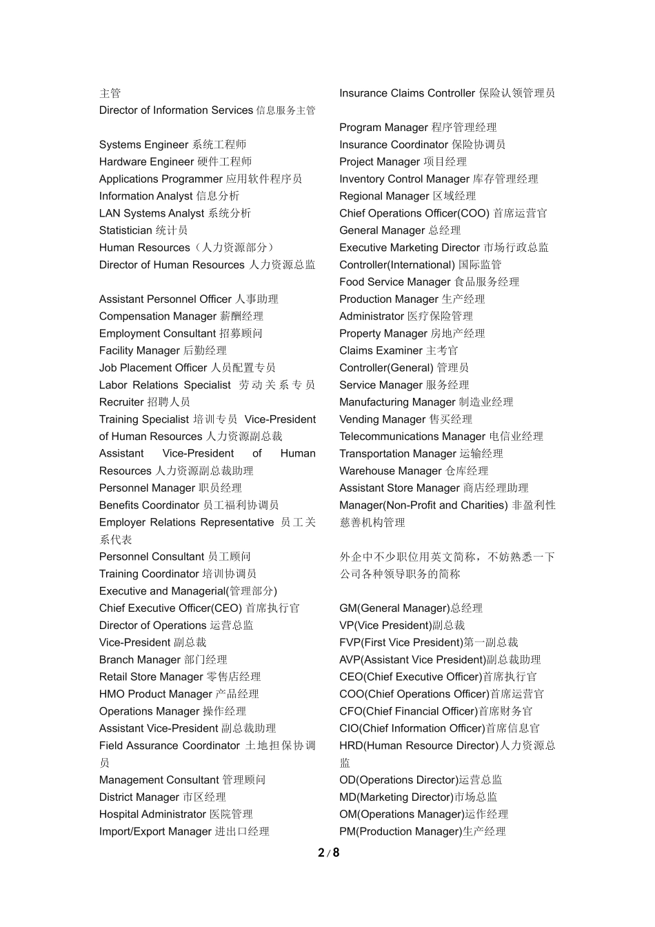 企业职位英文对照表_第2页