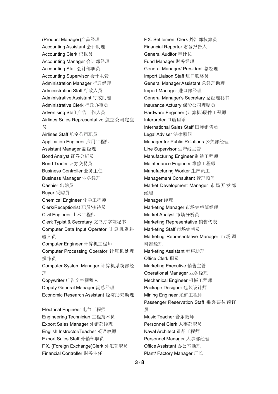 企业职位英文对照表_第3页