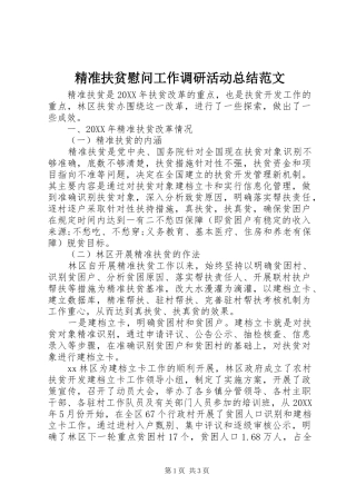 精准扶贫慰问工作调研活动总结范文