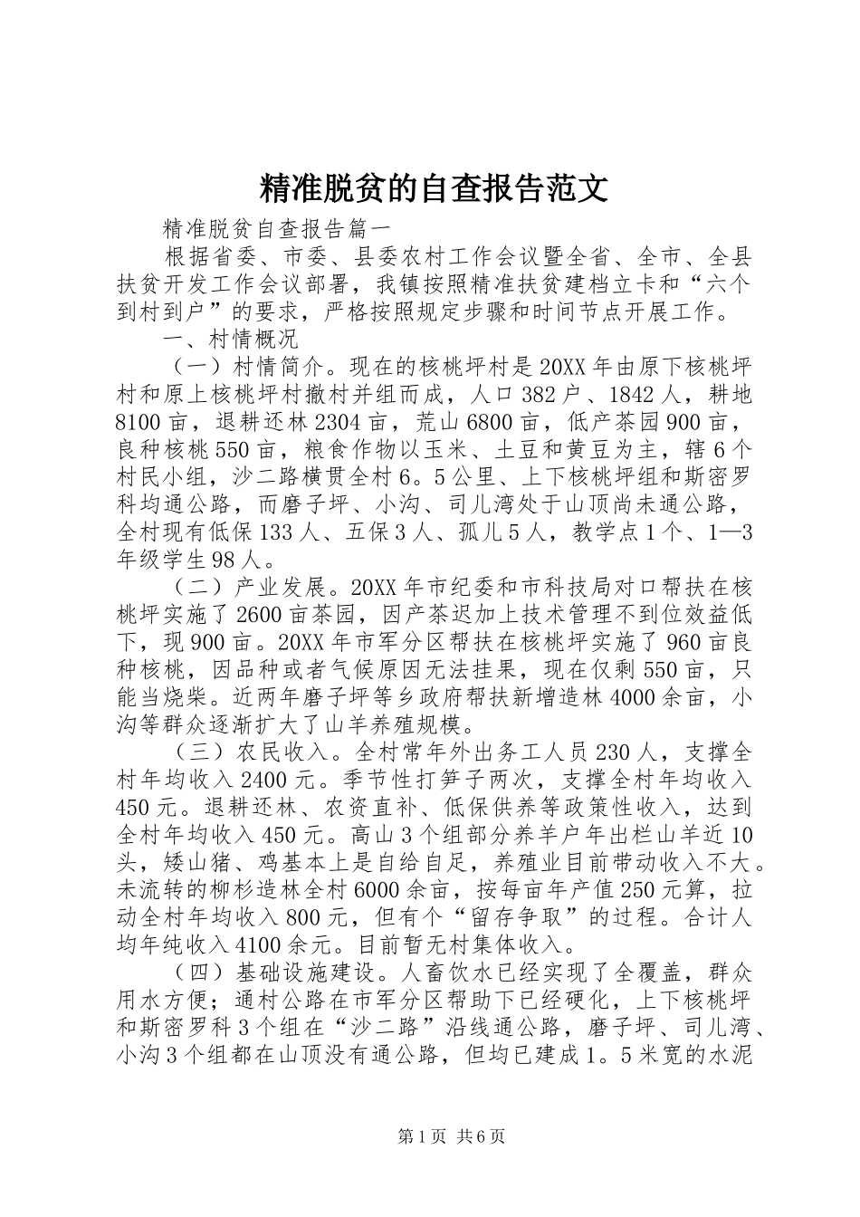 精准脱贫的自查报告范文_第1页