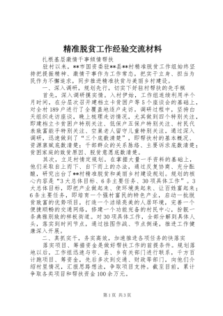 精准脱贫工作经验交流材料