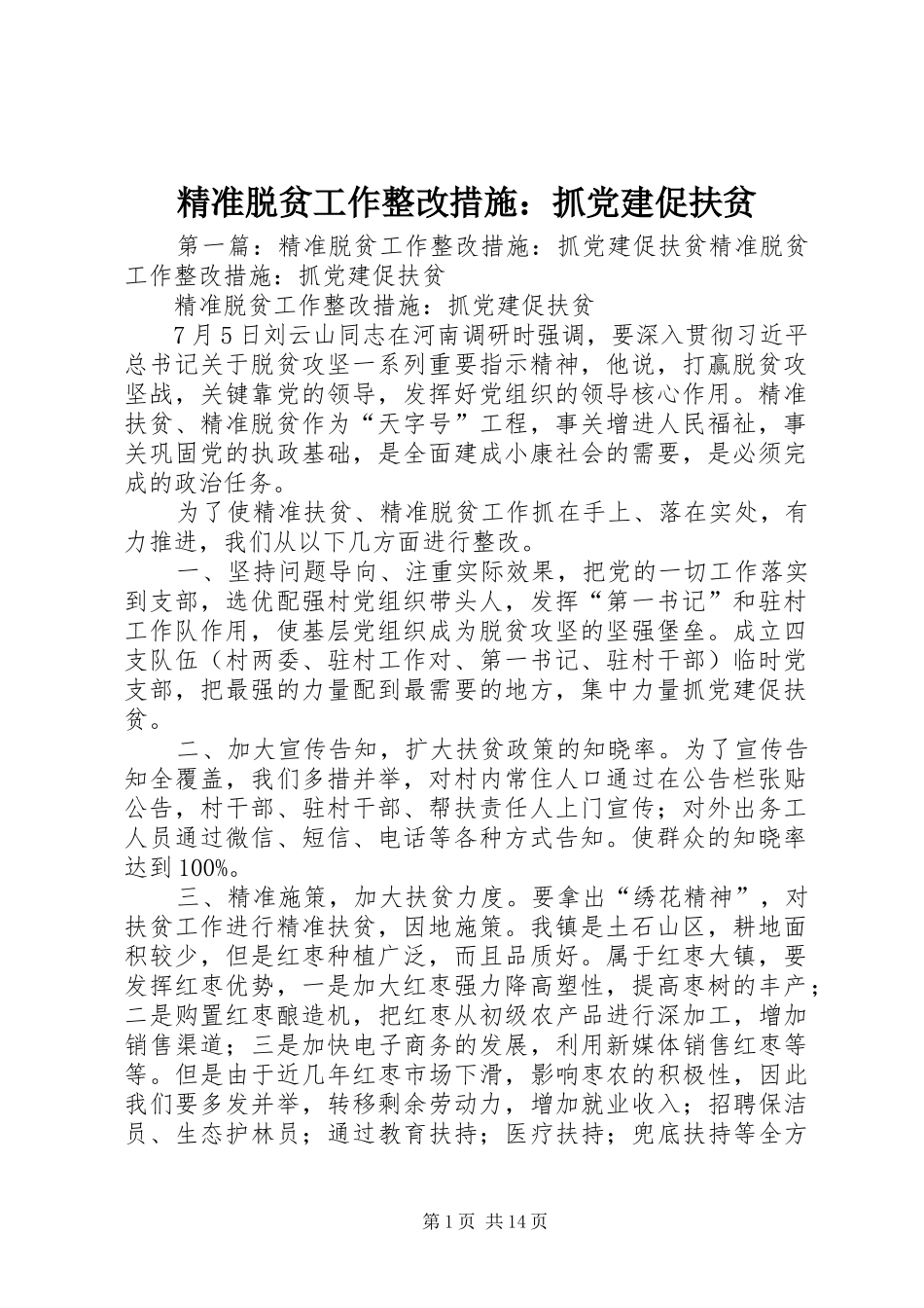 精准脱贫工作整改措施抓党建促扶贫_第1页