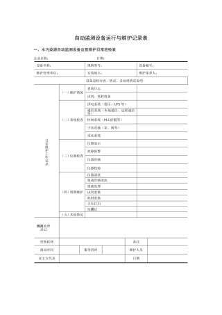企业自动监测设备运行与维护记录表