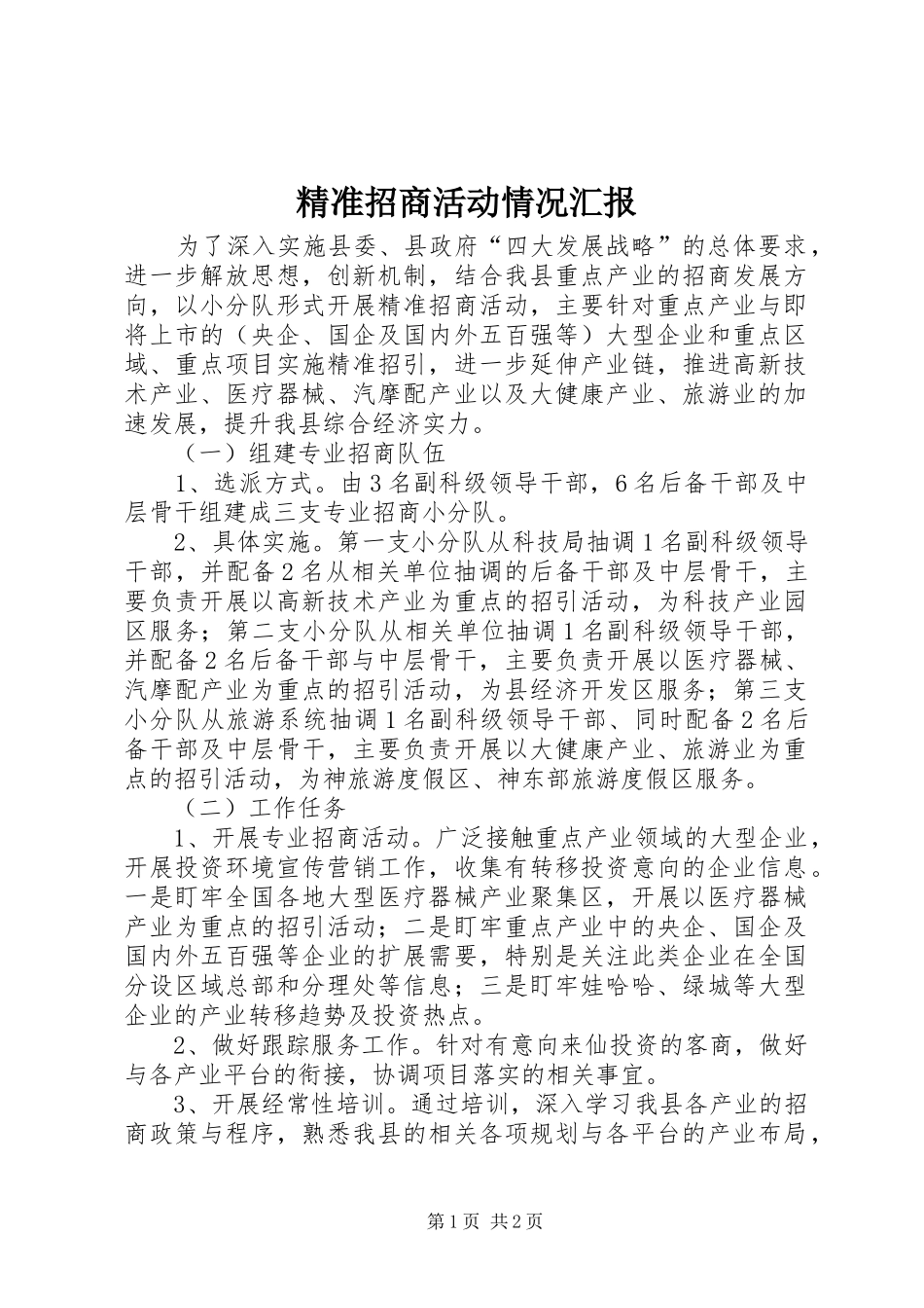 精准招商活动情况汇报_第1页