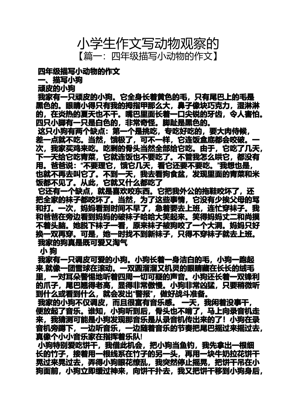 六年级作文之小学生作文写动物观察的_第1页