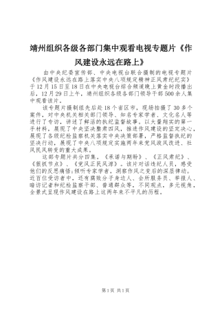 靖州组织各级各部门集中观看电视专题片作风建设永远在路上