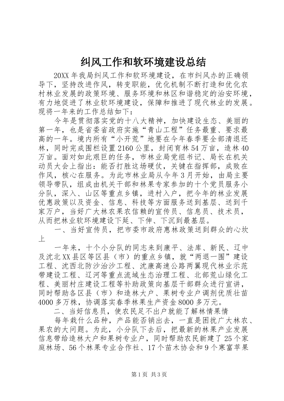 纠风工作和软环境建设总结_第1页