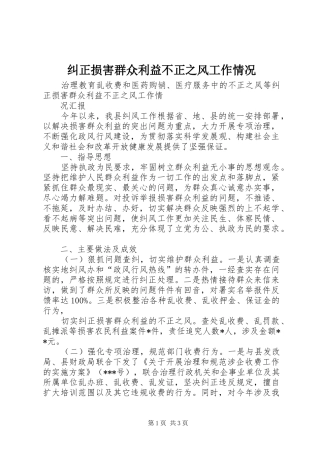 纠正损害群众利益不正之风工作情况