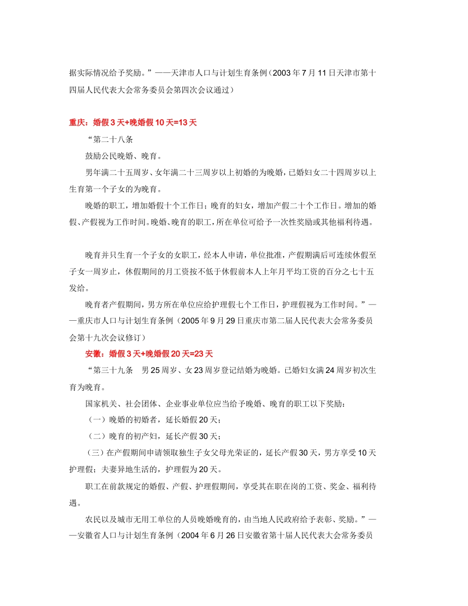 全国最新各地婚假规定一览表(附军婚假期)_第2页