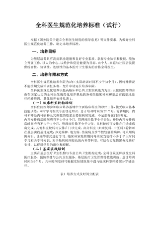 全科医生规范化培养标准试行