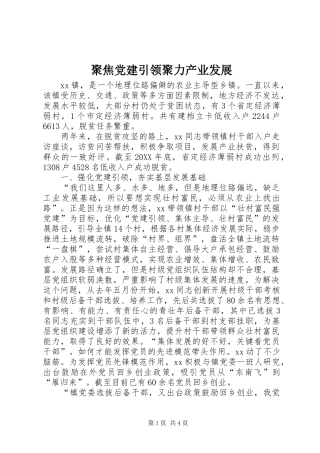 聚焦党建引领聚力产业发展