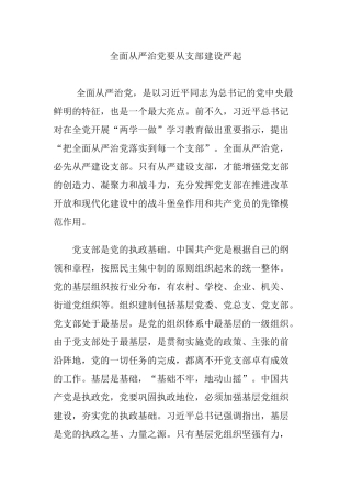 全面从严治党要从支部建设严起