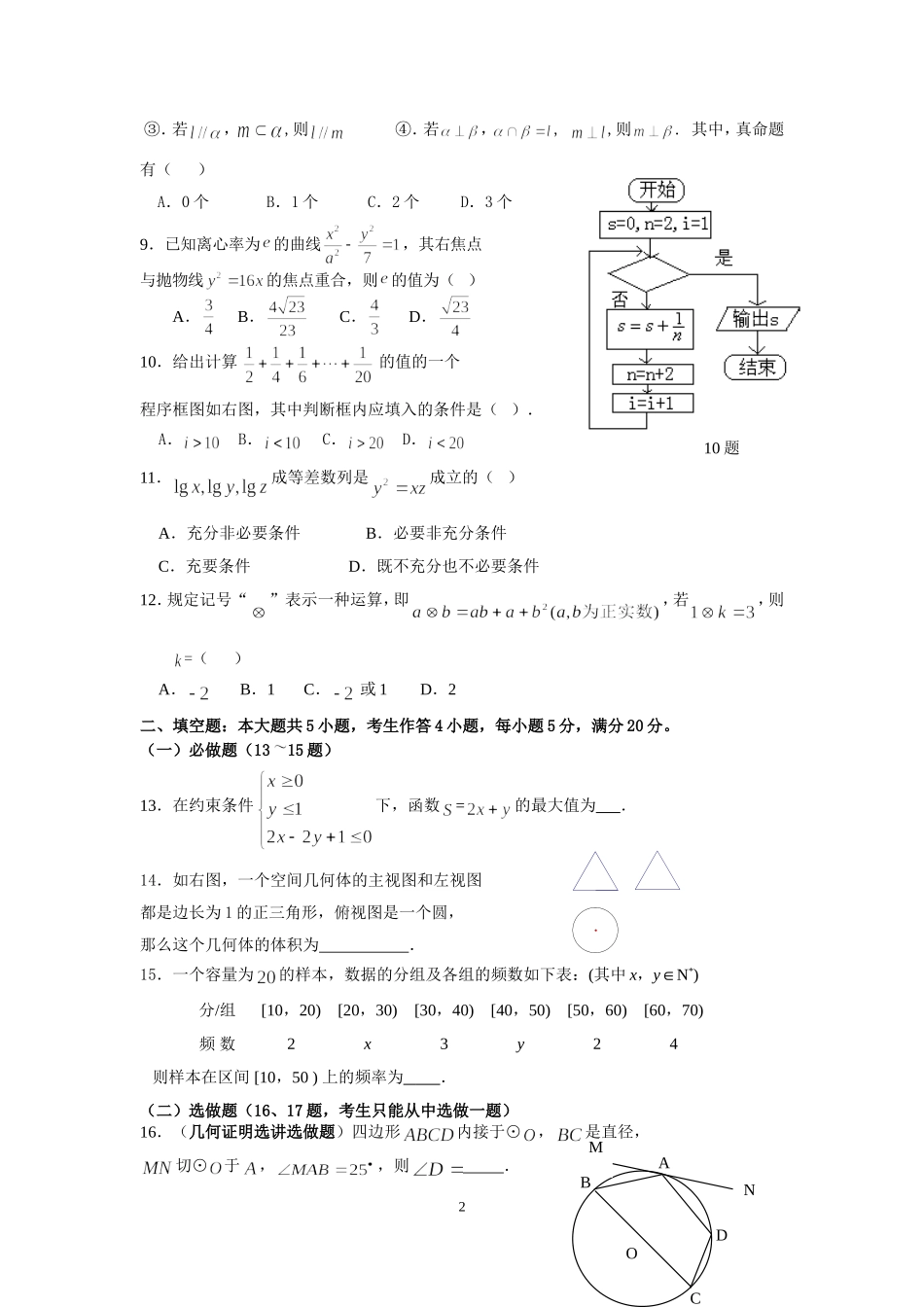 全国卷高考文科数学模拟题_第2页