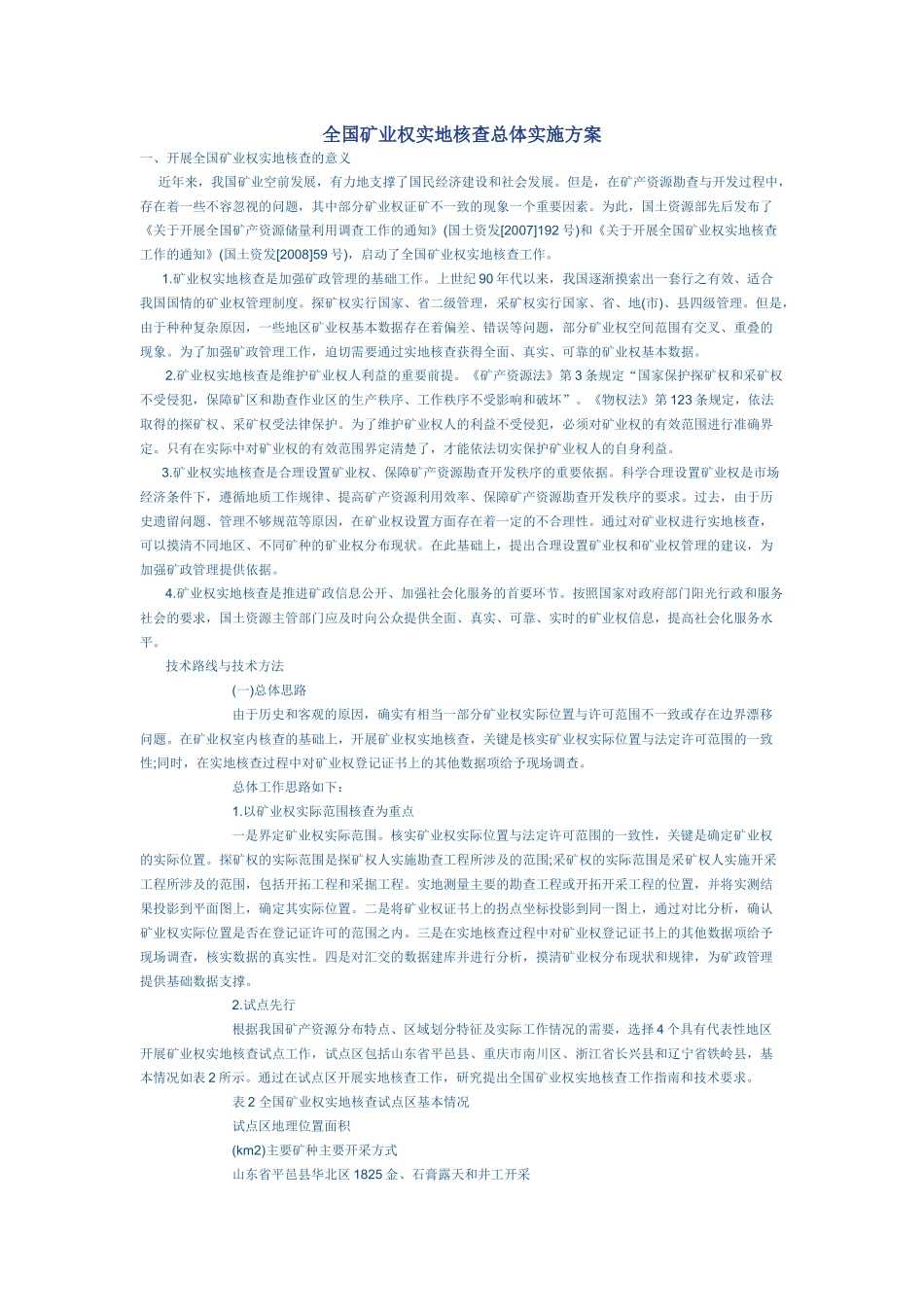 全国矿业权实地核查总体实施方案_第1页