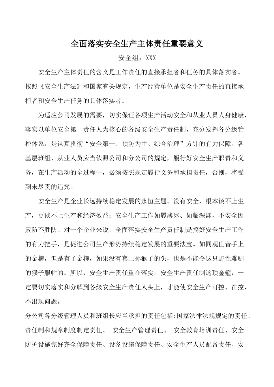 全面落实安全生产主体责任重要意义_第1页