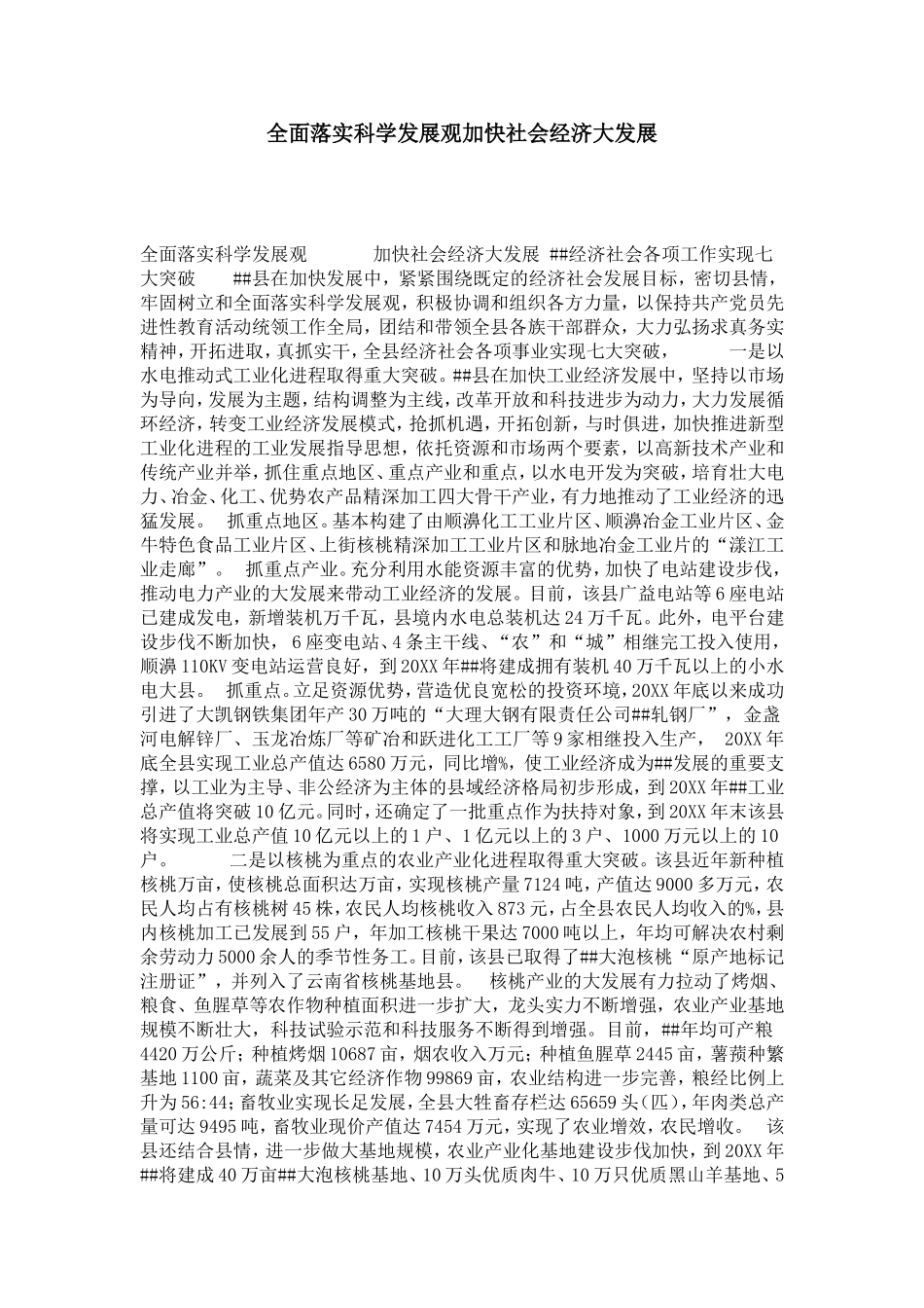 全面落实科学发展观加快社会经济大发展-总结报告模板_第1页