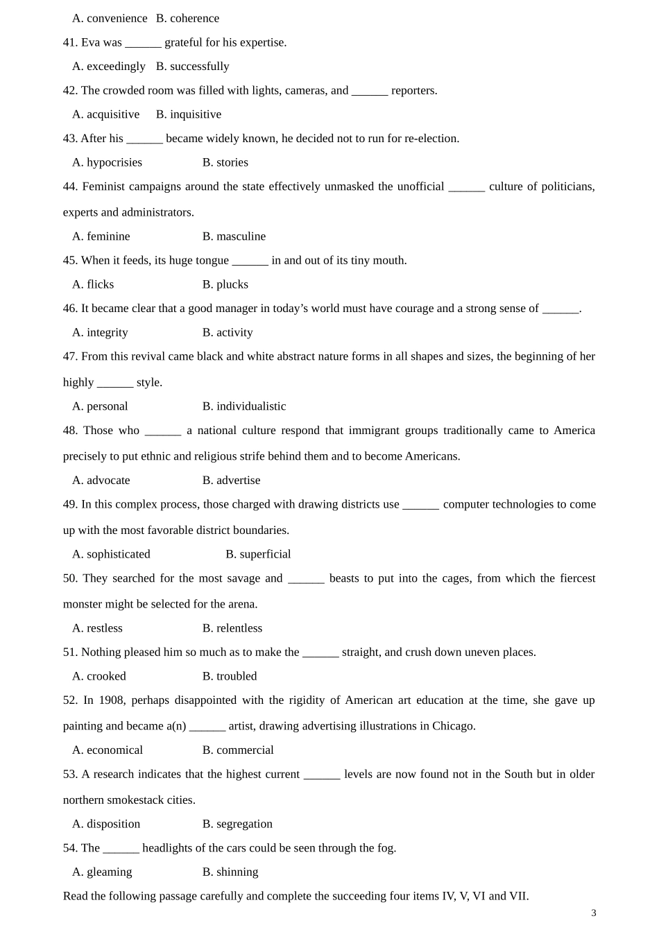 全国2009年1月自学考试高级英语试题_第3页