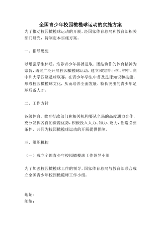 全国青少年校园橄榄球活动的实施方案