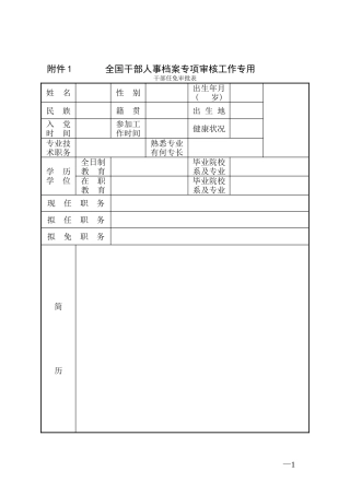 全国人社局发《干部任免审批表》-(样表)