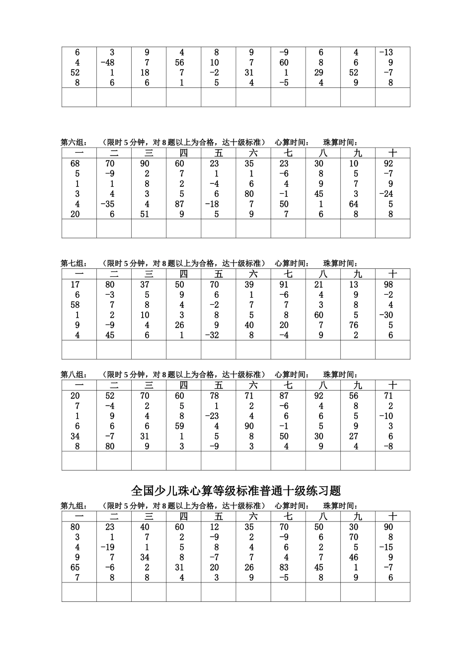 全国少儿珠心算等级标准普通十级练习题(同名18214)_第2页