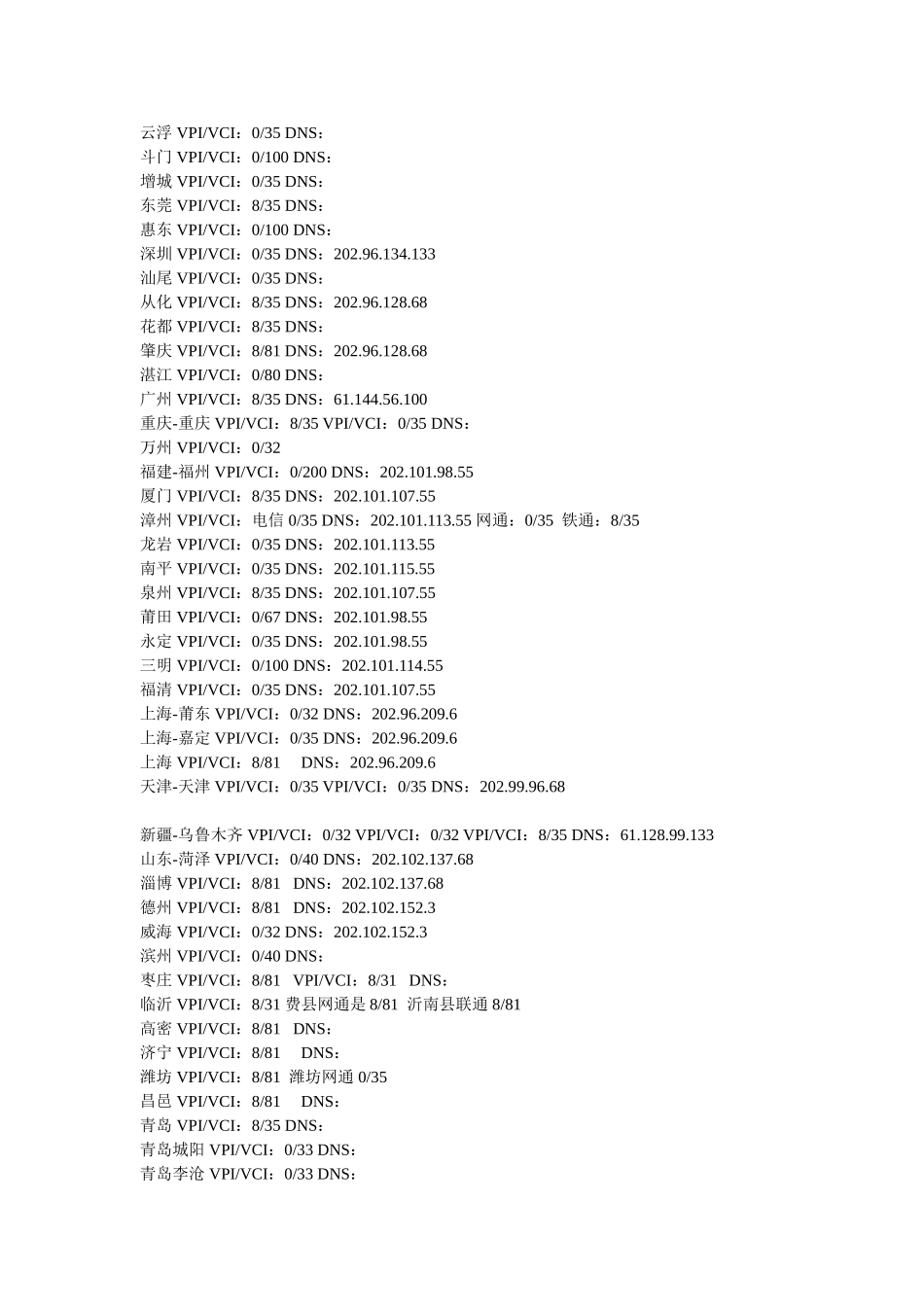 全国省市、地区的路由或者是猫的VPIVCI值_第2页