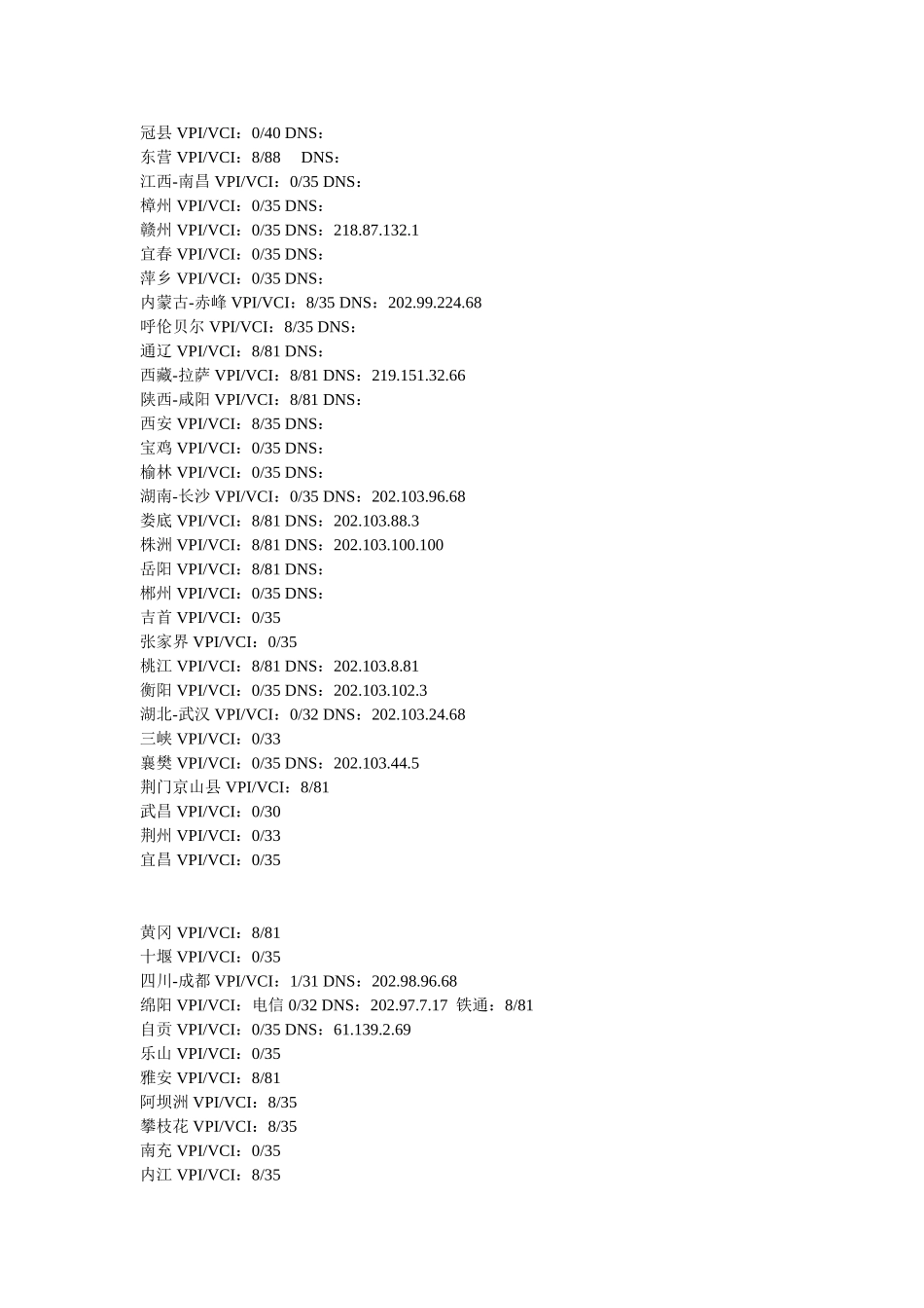 全国省市、地区的路由或者是猫的VPIVCI值_第3页