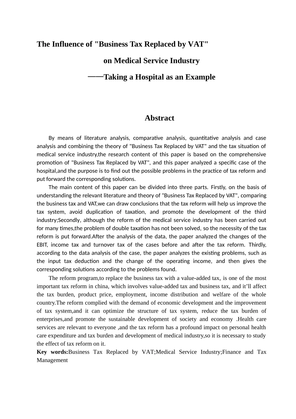“营改增”对医疗服务业的纳税影响分析研究——以A医院为例  税务管理专业_第3页