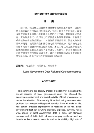地方政府债务风险与对策研究分析 财务会计学专业