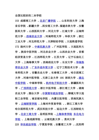 全国比较好的二本学校有哪些