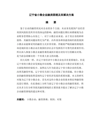 辽宁省小微企业融资困境及其解决方案分析研究 财务会计学专业