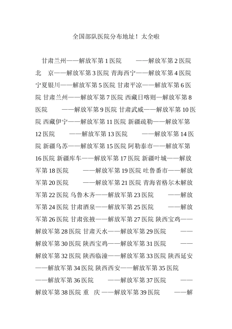 全国部队医院分布地址太全啦_第1页