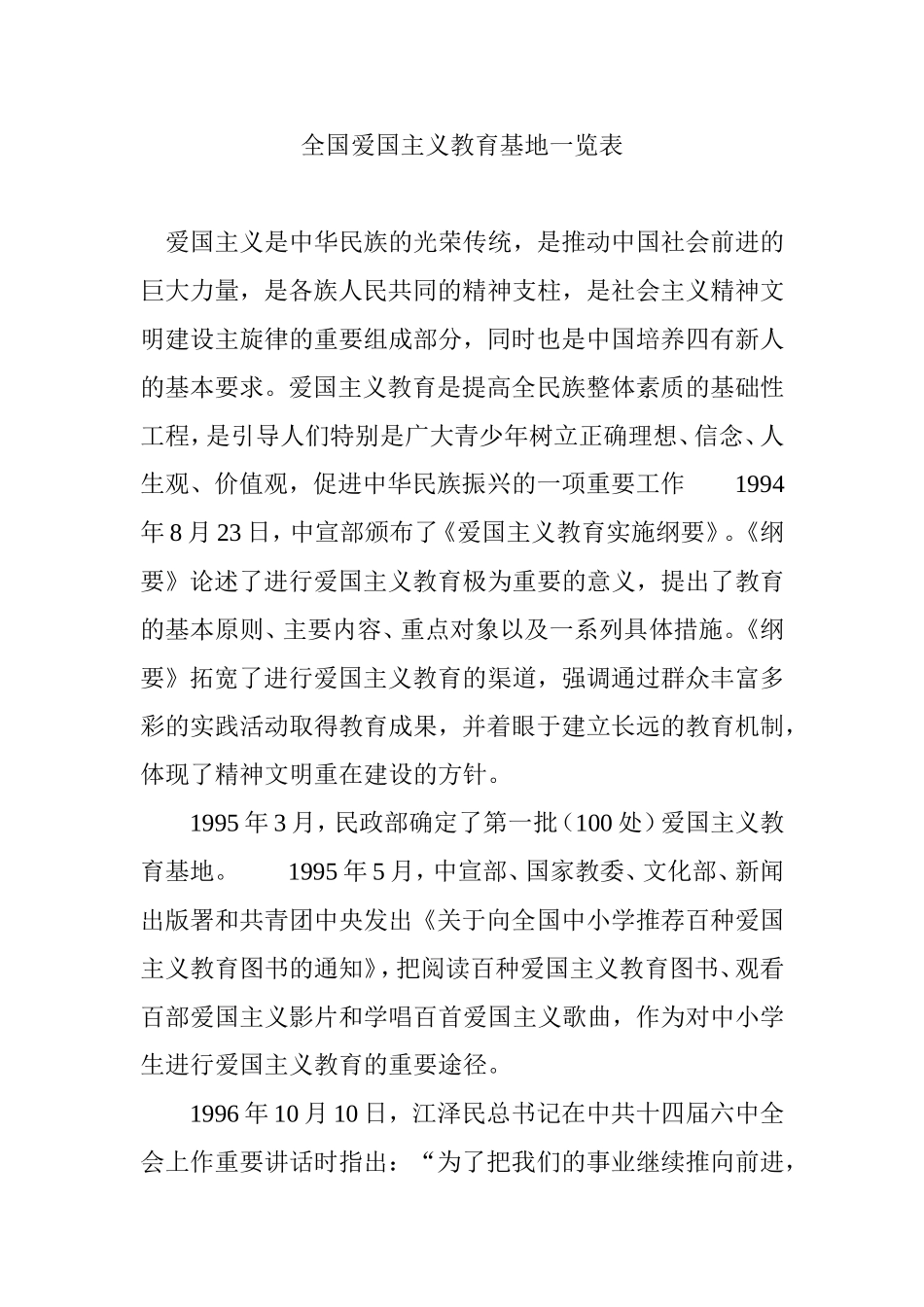 全国爱国主义教育基地一览表_第1页