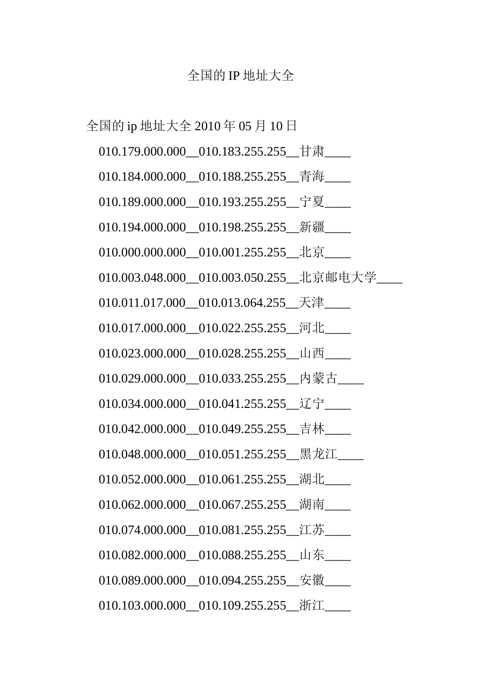 全国的IP地址大全_第1页