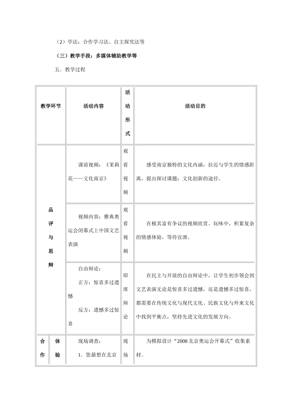 全国第四届高中思想政治优质课《文化创新的途径》教学设计及点评_第3页