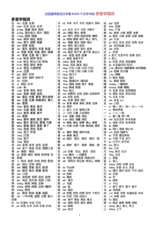 全国通用规范汉字表8300个汉字中的-多音字组词