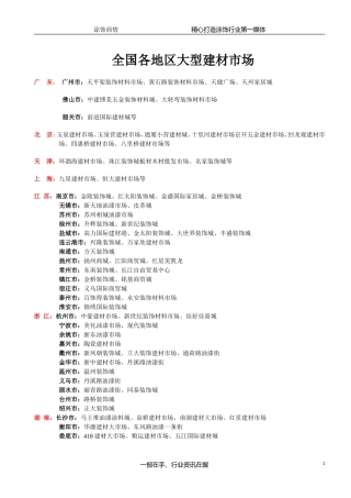 全国各地区主要建材市场