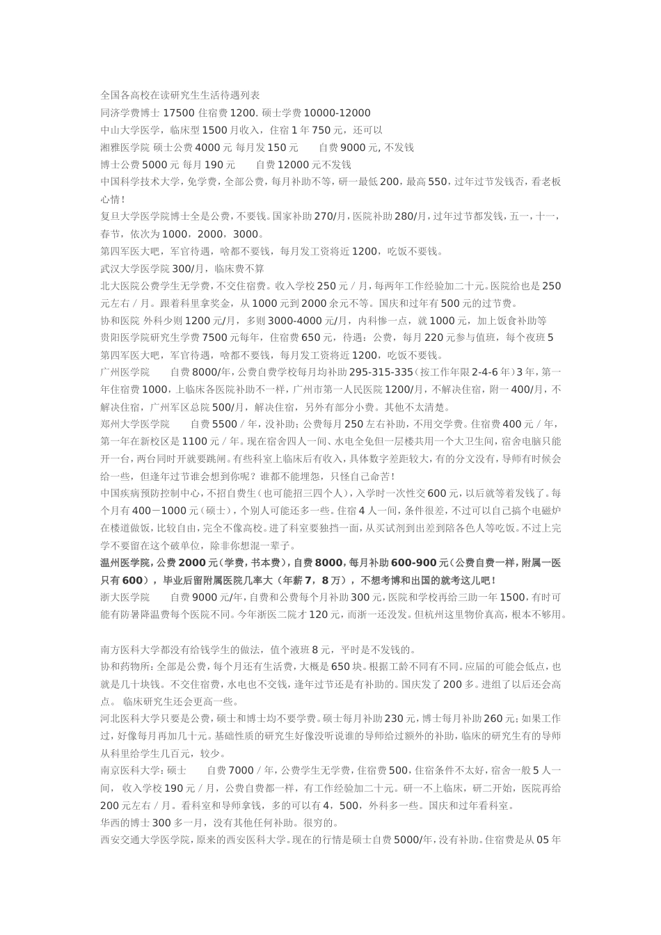 全国各高校在读研究生生活待遇列表_第1页