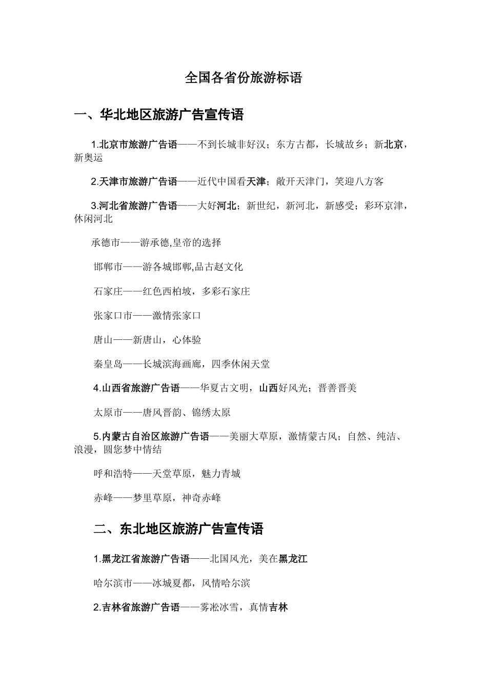 全国各省份旅游标语(口号)_第1页