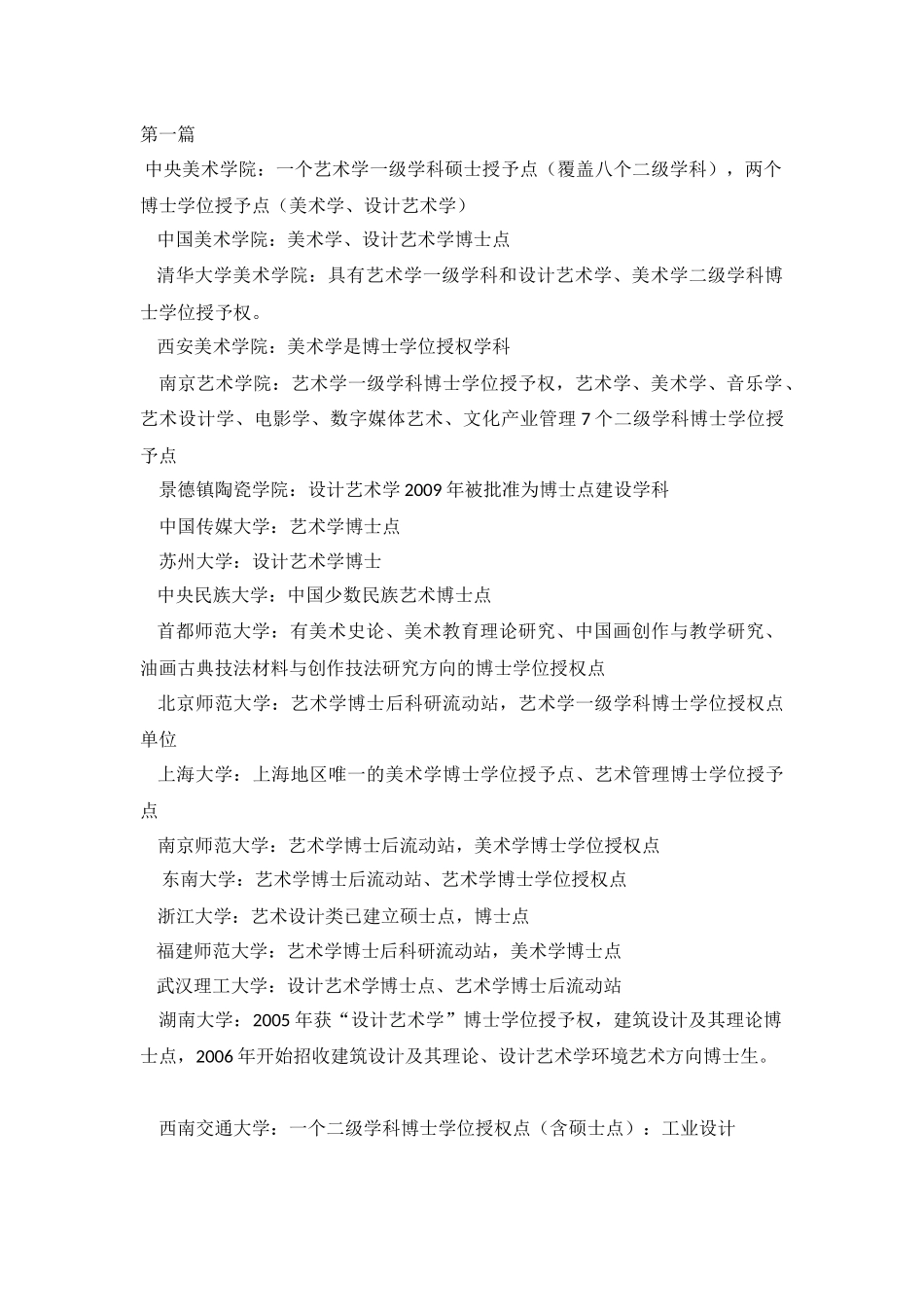 全国艺术类高校博士点_第1页